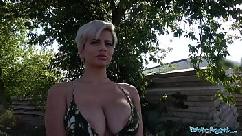 Public agent busty crazy milf in hot sloppy blowjob and public fuck