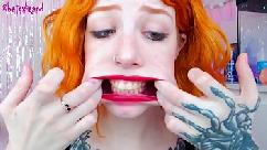 Ginger slut huge cock mouth destroy uglyface asmr blowjob red lipstick