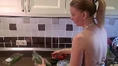 Housewife sensual play pussy during cooking dinner