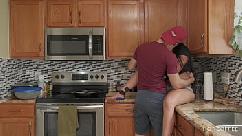 Fucking and cooking thick latina wife gets fucked while the husband cooks