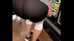 Big booty slut in see through leggings at store showing thong